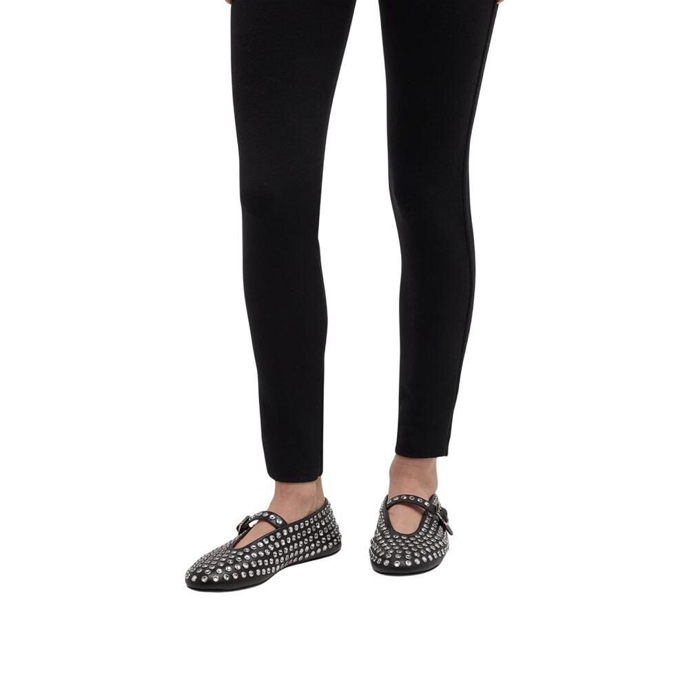 ALAÏA Black Leather Crystal Embellished Mary Jane Ballet Flats Women's Size 41